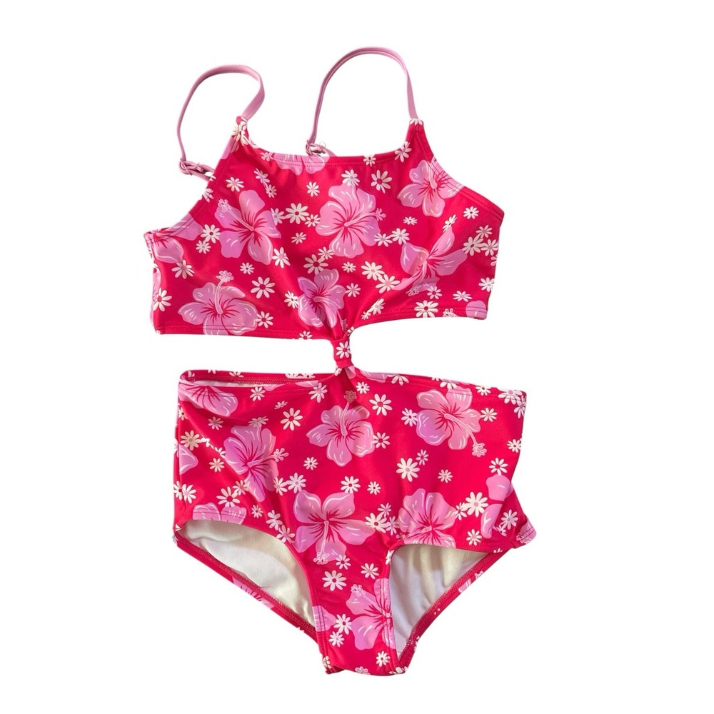 Art Class ~ Girls One Piece Red Flora Swim Suit Adj Straps Size M (8) Plus NWT